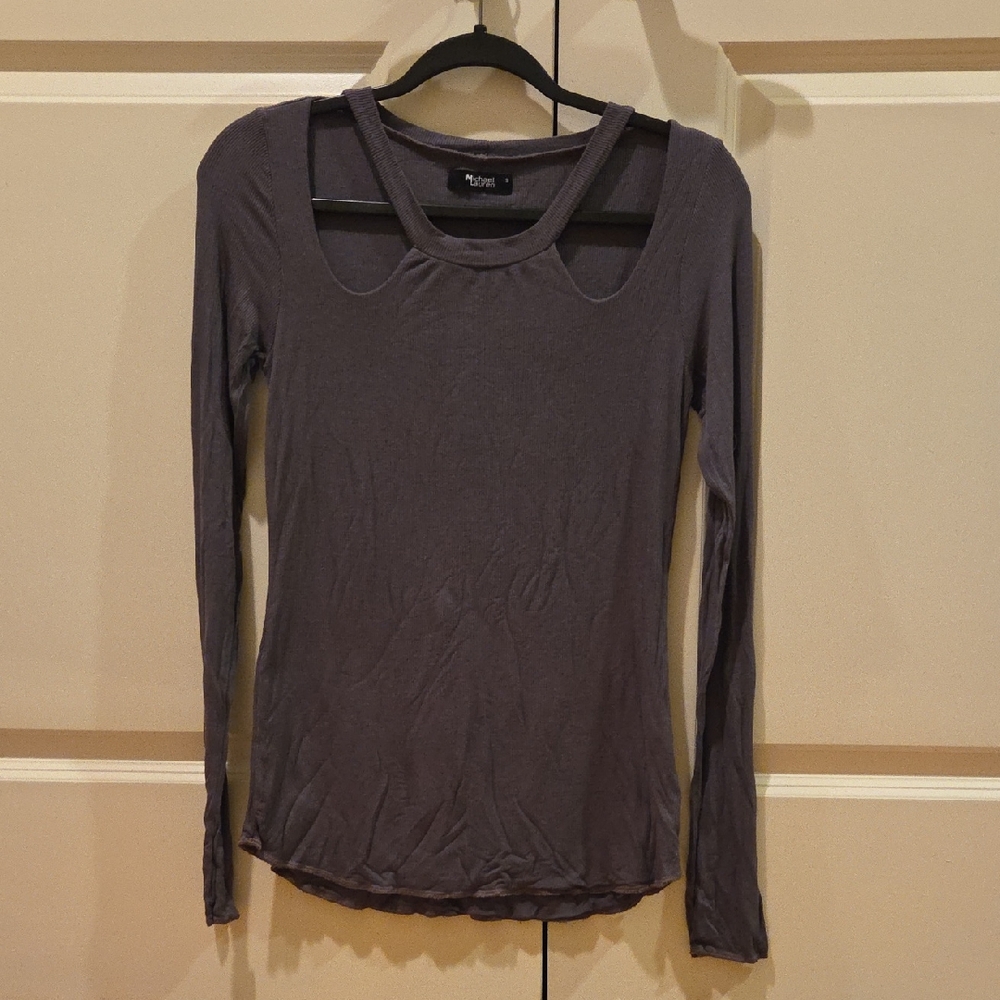 Michael Lauren Gray Long Sleeve Cutout Crewneck Top